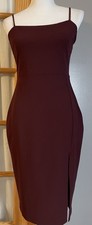 Y2K Express Slip Dress Sz S Burgundy Maroon Front Slit Wedding Club City
