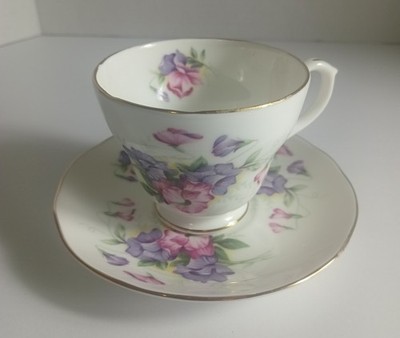 Duchess Sweet Peas July Flower of the Month Teacup and Saucer Set Bone China
