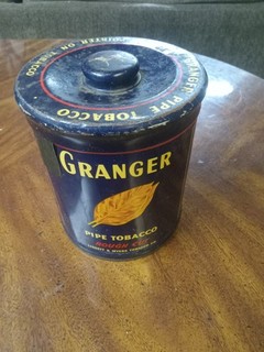 GRANGER PIPE TOBACCO TIN EMPTY JEFFERSON CO ALA TAX STAMP POINTER BIRD DOG