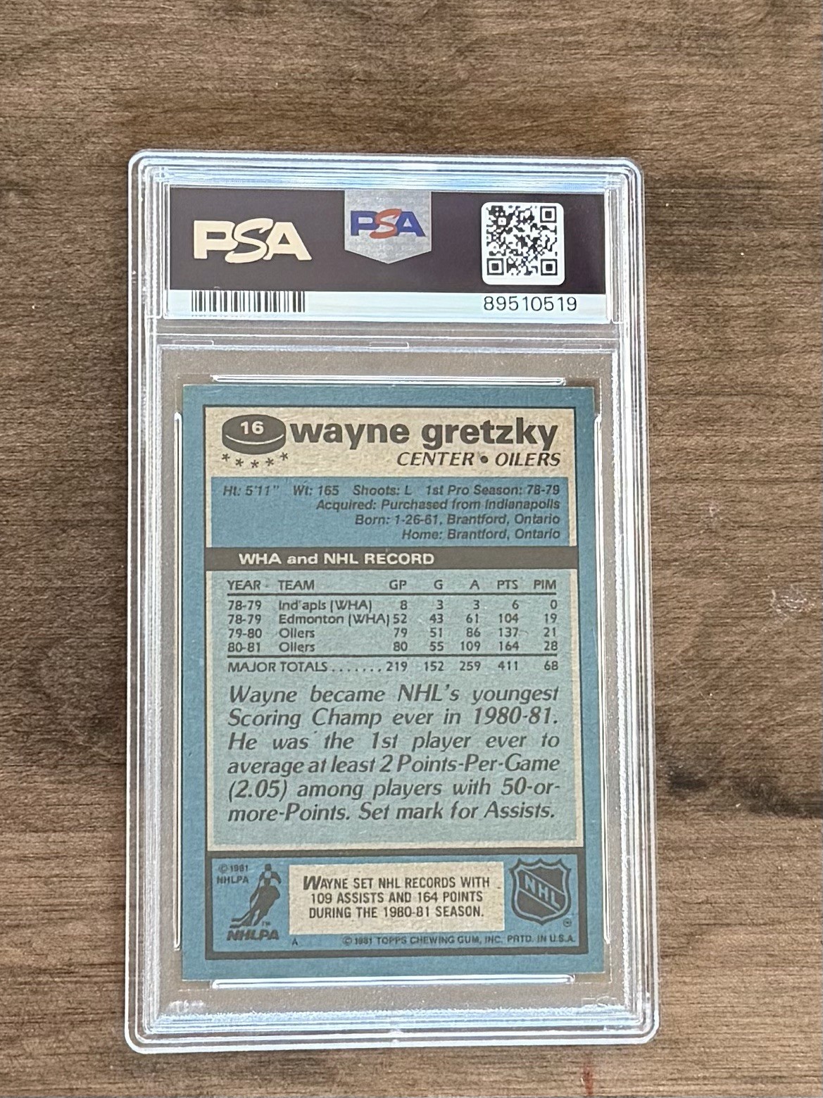 Topps 1981-82 Wayne Gretzky #16 PSA 8 Graded Base Set Edmonton Oilers view 2