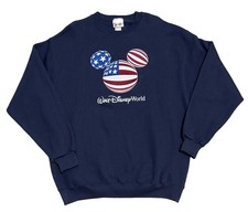Vintage Walt Disney World Sweatshirt Mens L Embroidered Mickey Mouse USA Flag