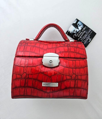 Windrose Schmuckkoffer Rot Kroko Design, edle Schmuckbox mit Spiegel & Reiseetui