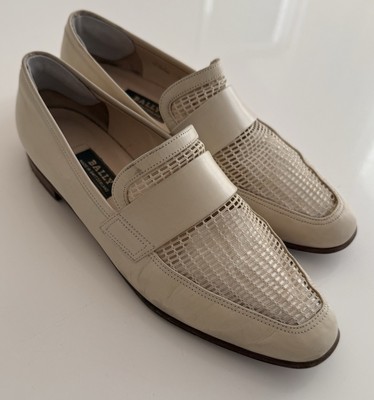 Coole ORIGINAL Vintage * BALLY * Slipper Elfenbein LEDER + NETZ Gr.7,5  * Gr. 40