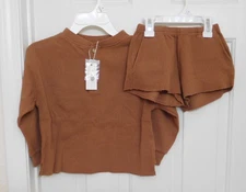 NWT 2pc Rylee + Cru Waffle Weave Rough Hem Long Sleeve Top & Shorts sz 4/5 6/7