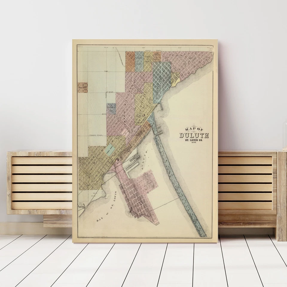Mapa antiguo de Duluth, MN 1874 - Arte vintage de Duluth Minnesota Foto 3 de 4