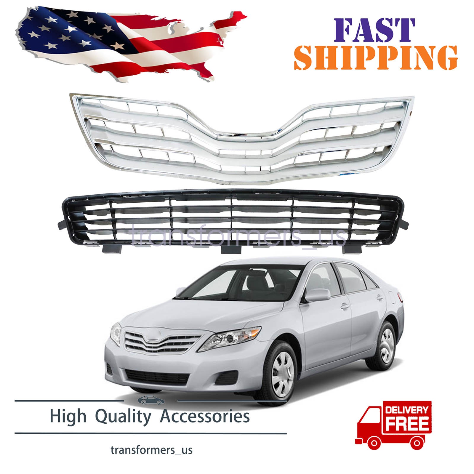 For Toyota Camry XLE LE 2010 2011 Front Bumper Upper Grille & Lower Bumper Grill