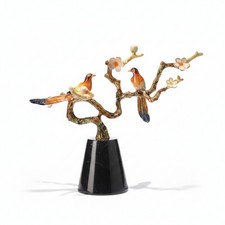 Metall-Dekofigur mit V&ouml;geln schwarz Vogel-Skulptur kunstvoll f&uuml;r Regal, Dekofans