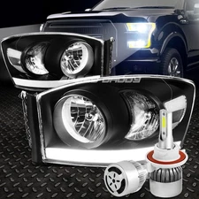 BLACK HEADLIGHT+CLEAR CORNER+DRL+WHITE LED H13 HID W/FAN FOR 06-08 DODGE RAM