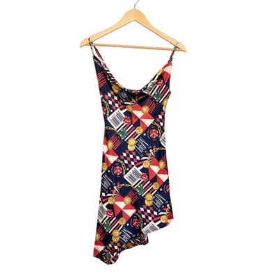 Miaou Helga Dress Casino Print Cowl Neck Asymmetrical Mini Dress Small NEW