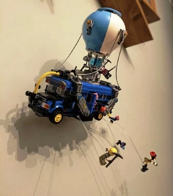 3DCROW Wall mount for LEGO Fortnite Battle Bus 77073 Black Colour 3D Printed