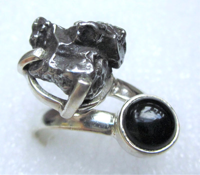 echter NATUR Eisen METEORIT Campo del Cielo RING 925 Sterling Silber Gr 18 19