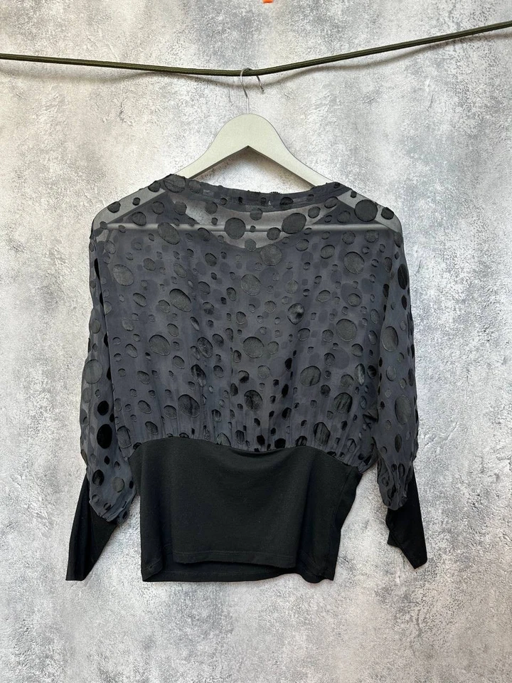 Blusa Issey Miyake Lunares Transparente De Colección Negra Mangas Globo Japón Foto 3 de 4