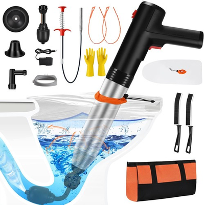 #ad Electric Toilet Plunger High Pressure Air Drain Blaster Auger Clog Remover Black $82.40