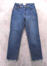 Universal Thread Jeans Women's 8R Blue 80s Slim Mid Rise Straight Raw Hem Denim