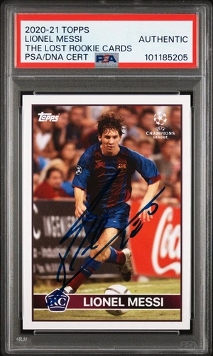 Lionel Messi On Card Autograph - PSA Authentic 2020 Topps Lost Rookie Edition 