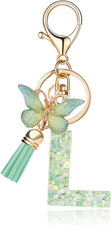 Fashion Alphabet Initial Letter Keychain Tassel Butterfly Pendant Key Ring for P