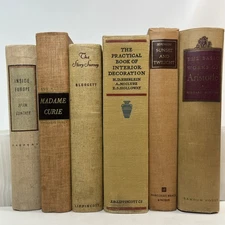 Antique Vintage Books Lot Of 6 Tan Neutral Buff Prop Shelf Display Decor Stack