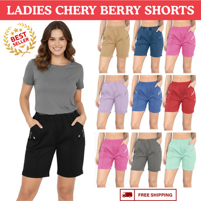 DAMEN DAMEN KIRSCHBEERE CAPRI SHORTS STRETCHIG SOMMER BAUMWOLLE ELASTISCH HOSE
