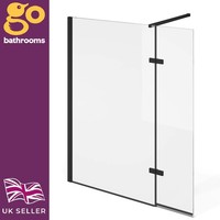 1300 Black Bath Shower Screen 8mm Easy Clean Fixed Screen & Flapper Panel