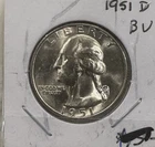 1951 D Washington Quarter 25C 90% Silver Free Shipping