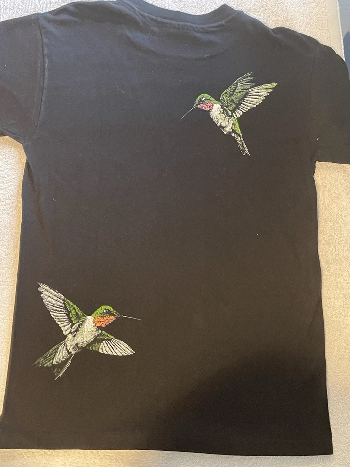 复古 90 年代蜂鸟花卉图案 T 恤 Hanes Beefy-T 美国制造小号 — 第 3/4 张图片