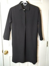 MADEWELL Women's Black 1/4 Button Polyester Side Pockets Shift Career Dress XS