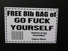 Funny Car Decal Sticker Free 8lb Bag Of Go Fk Yourself ...... Hilarious Funny Car Decal Sticker Free 8lb Bag Of Go Fk Yourself ...... Hilarious