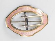 Antique Pink Guilloche Enamel Gilt Silver Belt Buckle Brooch Pin