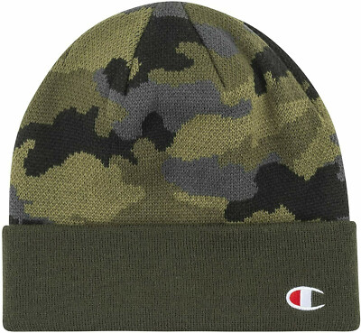 Champion Logo Cuff Beanie Olive Camo One Size Hat Camoflauge