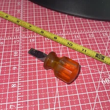Indestro USA 3731 Stubby Flat Slotted 3/8 Tip Screwdriver Vintage Orange Square