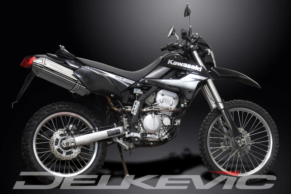Delkevic 一脚蹬排气带 13 英寸三椭圆形不锈钢消声器适用于 KLX300 — 第 3/4 张图片