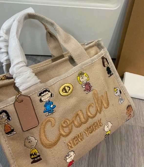 Limited COACH x PEANUTS Cargo Tote Bag 26 Dark Natural CBH43