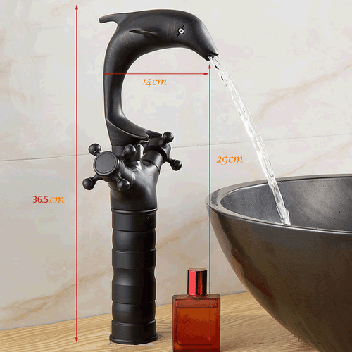 Bathroom Single Hole Black Dolphin Basin Sink 2 Handle Mixer Faucet Taps - Picture 4 of 9