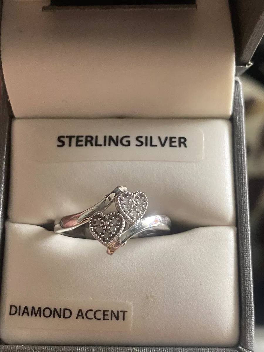 New Forever Bride Sterling Silver Diamond Accent Double Heart Ring
