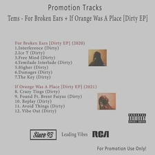 R&B/Soul.. White CD. Tems - For Broken Ears + If Orange Was A Place [Dirty EP]