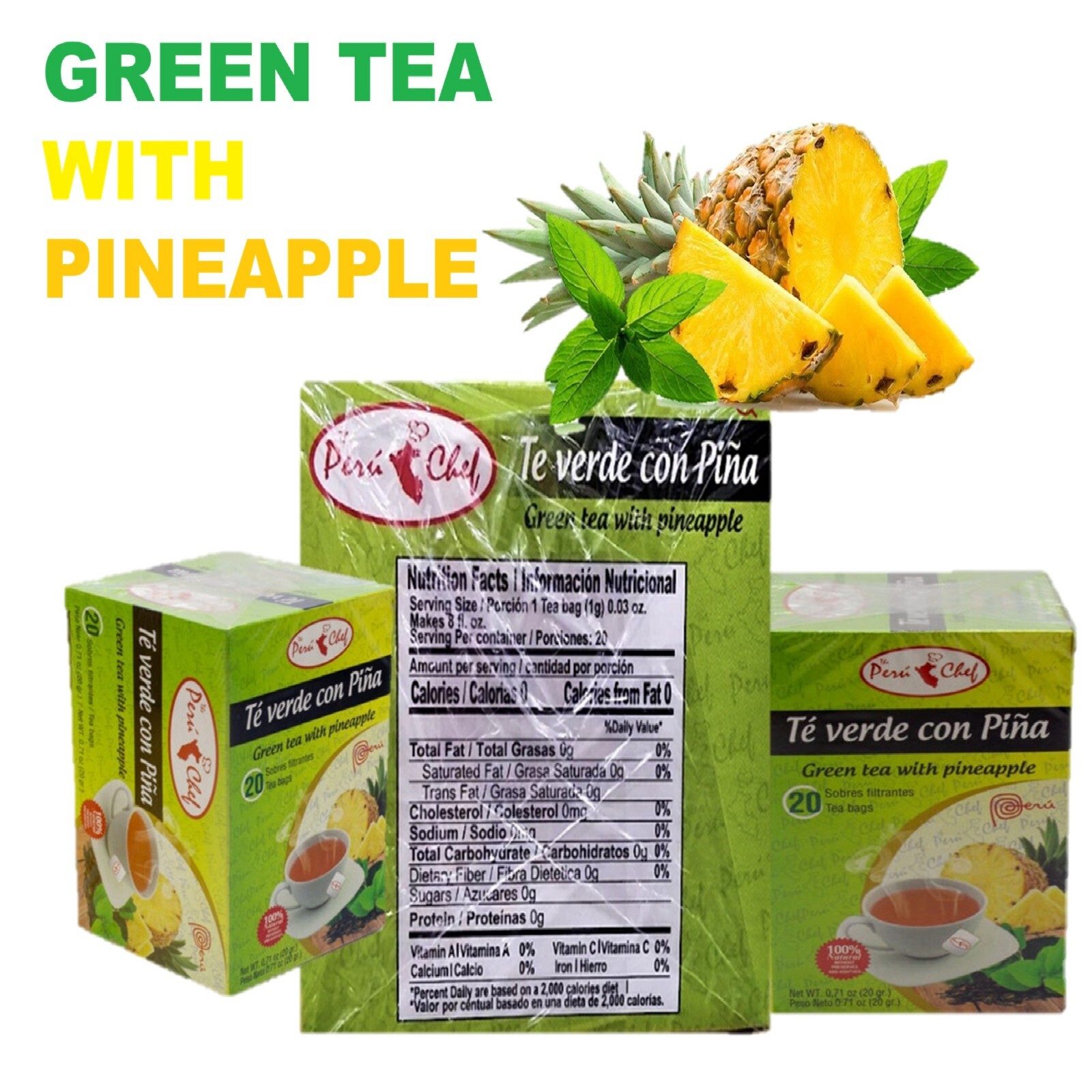Pineapple Green Tea, slimming tea, 20 bags tea, Cleanse, Detox, Support Weight