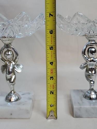 Set of Two - Candy Bowl Dish Ashtray Cherub Angel Glass Marble Vintage Italy - Picture 12 of 13