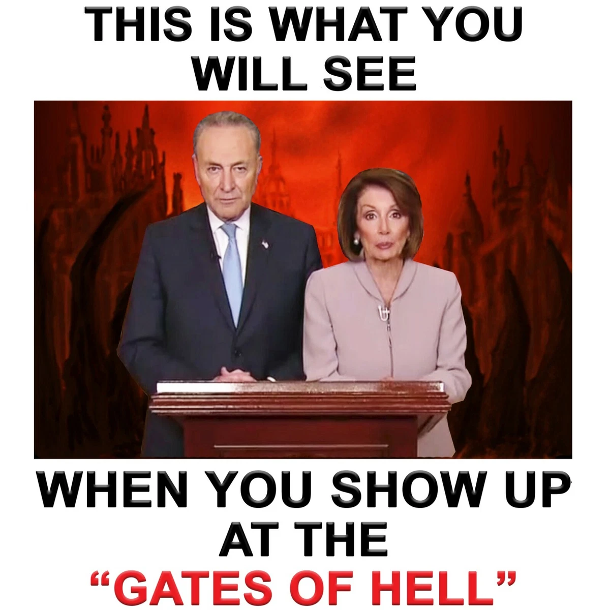 Conservative SCHUMER PELOSI GATES OF HELL Funny Political Shirt | eBay