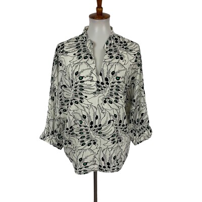 Anonyme Designers Blouse Large Black White Abstract Button Long Sleeve