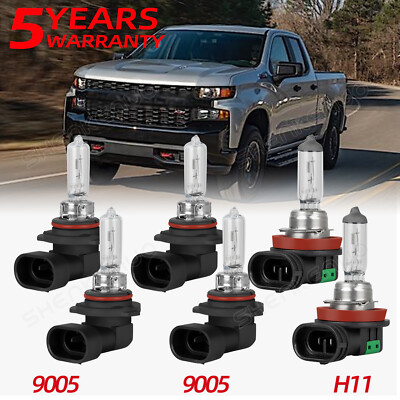 6pcs 9005+9005+H11 Halogen Headlight Hi-Low+Fog Lamp 3400k 5000LM 12v 55W
