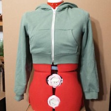 Green Crop Top Zipper Hoodie.