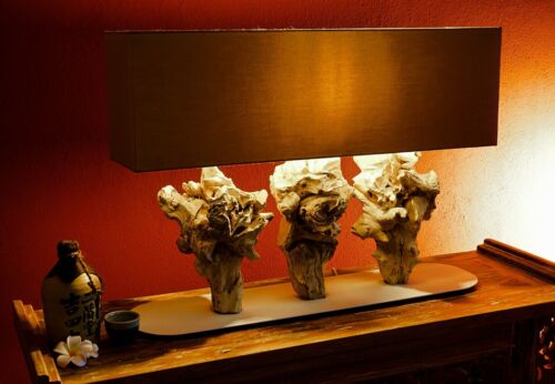 Treibholz Lampe Stehlampe 80cm Holz Tischlampe mit Schirm Wurzel Holzlampe natur - Bild 1 von 6