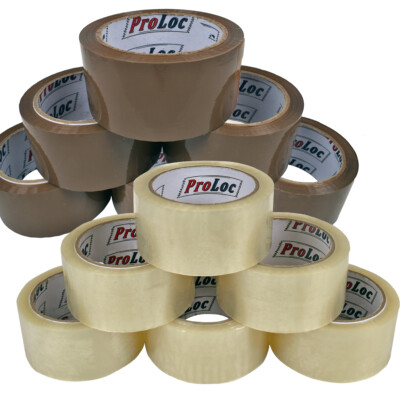 HIGH QUALITY PROLOC LOW NOISE BROWN / CLEAR PARCEL PACKING TAPES *48mm ...