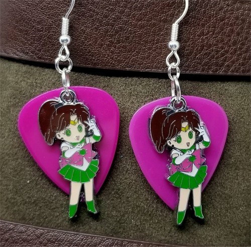 Sailor Moon Sailor Jupiter Charm Guitar Pick Earrings - Pick Your Color - Picture 4 of 5