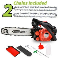 2511 12" Top Handle Chainsaw 25cc 2-Stroke Gas Powered Mini Chain Saw w/2 chains