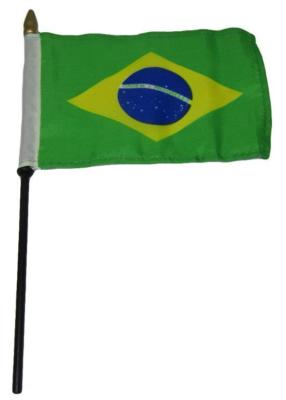 2 Pack Brazil Country 4''x6'' Flag Desk Set Table Wooden Stick Staff (sewn edges)