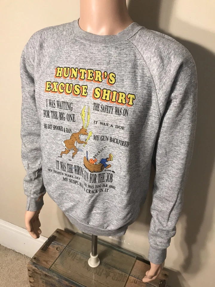 Vintage Quadblend Heather Gray Rayon Sweatshirt Deer Hunting sz Large USA funny - Изображение 4 из 4