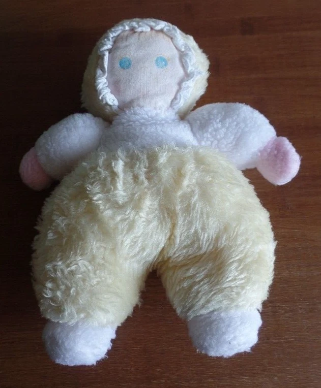 S23 / doudou peluche poupée blanc jaune yeux bleus NOUNOURS ? vintage ancien - Photo 1/1