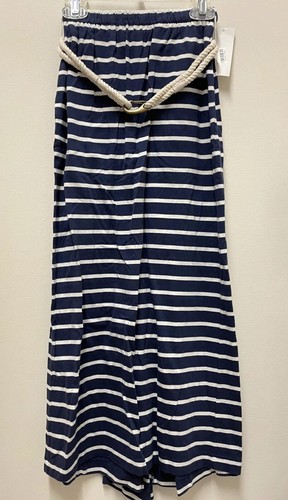 Ralph Lauren Navy W/White Stripe Maxi Jersey Skirt Nautical Belt Girl Sz 7 Year - Picture 3 of 8