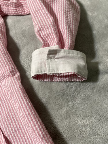 NEW Charles River Seer Sucker Pullover Hoodie M Pink white 1/4 Zip Front Pouch - Picture 8 of 15